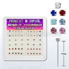 npyms box of silver bend it nose studs w prong color crystals