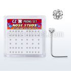 nsczbxc box of silver nose studs with 2mm round clear prong cz