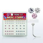 nsczbxm box of silver nose studs with assorted color prong cz