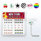 nslgx3 box of silver nose studs w sexy star cherry checker