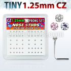 nszbm12 box of silver nose studs w 1 25mm prong set cz in colors