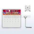 nszbqc box of silver nose studs with 2mm square clear prong cz