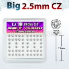 nyzbc25 silver bend it nose studs w big 2 5mm clear prong set cz