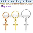 phod39 silver helix hoop earring w plain silver cross dangling