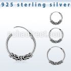 phoxc 925 silver balinese design black oxidized hoop earrings