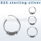 phoxf 925 silver balinese design black oxidized hoop earrings