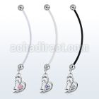 pndz373 pregnancy belly ring w dangling double heart w round cz