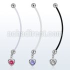 pndz419 pregnancy belly ring w dangling heart w round cz
