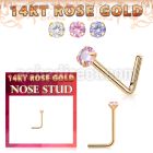 rnsczm15 14k rose gold nose stud 22g round color cz