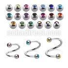 spe2c4 316l steel eyebrow spiral w two 4mm bezel set jewel ball