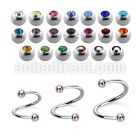 spe2c 316l steel eyebrow spiral with two 3mm bezel set balls