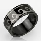srb40 black anodized stainless steel ring w ocean wave design