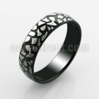 srb52 black stainless steel ring with shattered pattern