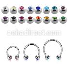 steel circular barbell 0.8mm w 3 mm bezel set jewel balls