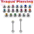 steel tragus barbell 1mm w a top 3mm bezel set jewel ball