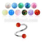 surgical steel spiral 18g w two 3mm synthetic opal balls