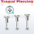 tlbescw2 316l steel tragus labret 16g w a cross screw top 
