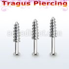 tlbescw 316l steel tragus labret 16g w a screw threading tip