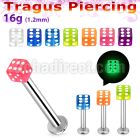 tlbgld3 316l steel tragus labret 16g 3mm glow in the dark dice 