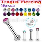 tlbic steel tragus labret w a 2.5mm flat head crystal top