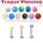tlbop3 316l steel tragus labret 16g w 3mm synthetic opal ball 