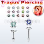 trg38 steel tragus piercing barbell w crystal flower top part
