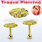 trgt40 gold 316l steel tragus piercing 16g w leaf top w crystal