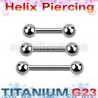 ubber31 titanium g23 helix barbell, 16g (1.2mm) w two 3mm balls