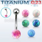 ubnop6 titanium g23 banana belly ring w 6mm synthetic opal ball