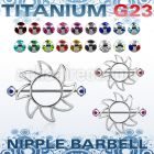 umnp103 sun nipple shield w titanium g23 barbell w multi jewels