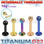 utlbb3in pvd plated titanium g23 labret 16g ball internal