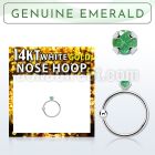 whge10 14kt white gold nose hoop w 2mm prong set emerald stone