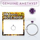 whge1 14kt white gold nose hoop w 2mm prong set amethyst stone