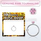 whge3 14kt white gold nose hoop w prong set pink tourmaline