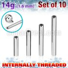 xbb14gin steel barbell posts 14g internal 10pcs