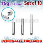 xbb16gin surgical steel barbell posts w internal threading, 1.2mm