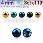 xbt4xs pack of 4mm anodized 316l steel balls threading 0 8mm