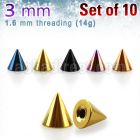xcnt3g pack of 10 pcs of 3mm anodized surgical steel cones
