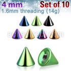 xcnt4g pack of 10 pcs of 4mm anodized surgical steel cones