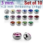 xhjb3 pack of 3mm 316l steel half jewel balls w bezel crystal