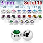 xjb5 pack of high polished 316l steel balls w bezel crystals