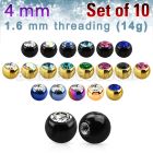 xjbt4g pack of 4mm anodized 316l steel balls w bezel crystals