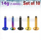 xtlb14g pack of 10 pcs of anodized 316l steel posts for labret