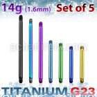 xutbb14 5mm anodized titanium g23 barbells post thread 1 6mm