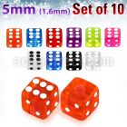 xuvdi5 set of 5mm acrylic uv dices with 14g 1 6mm threading