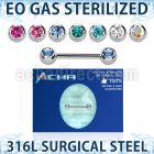 zbbnp2c sterilized steel nipple barbell 14g jewel balls