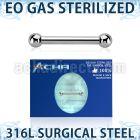 zbbnpss sterilized 316l steel nipple barbell 14g two balls