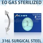 zbnecn sterilized 316l steel eyebrow banana with two 3mm cones