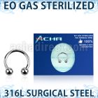 zcb18b3 sterilized 316l steel circular barbell 3mm balls