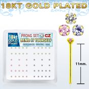 18nyzbm 18k gold plated silver bend it nose stud w prong set cz